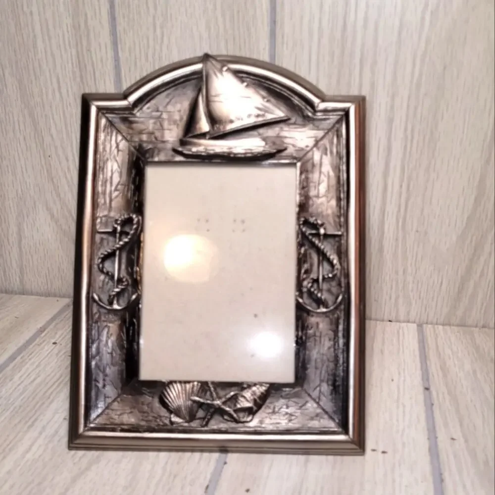 Vtg Nautical Silver Pewter Sailboat Photo Frame Beach 3.5x5 Beach House Vacation